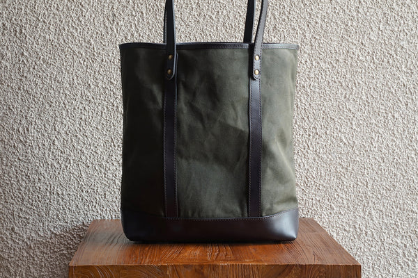 Slim Tote/Olive - Waxed Twill